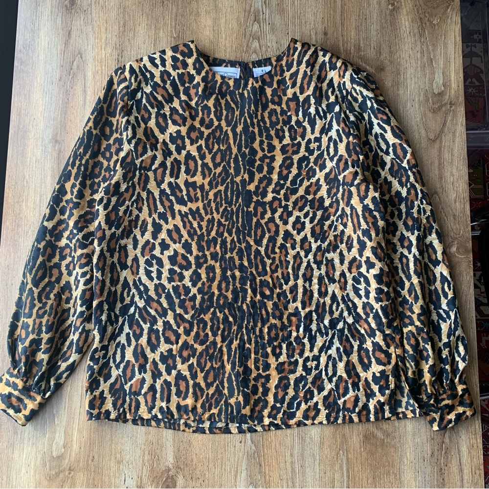 Vintage La Chine Classic by Galinda Wang Animal Print Cheetah Blouse 80s Size 8